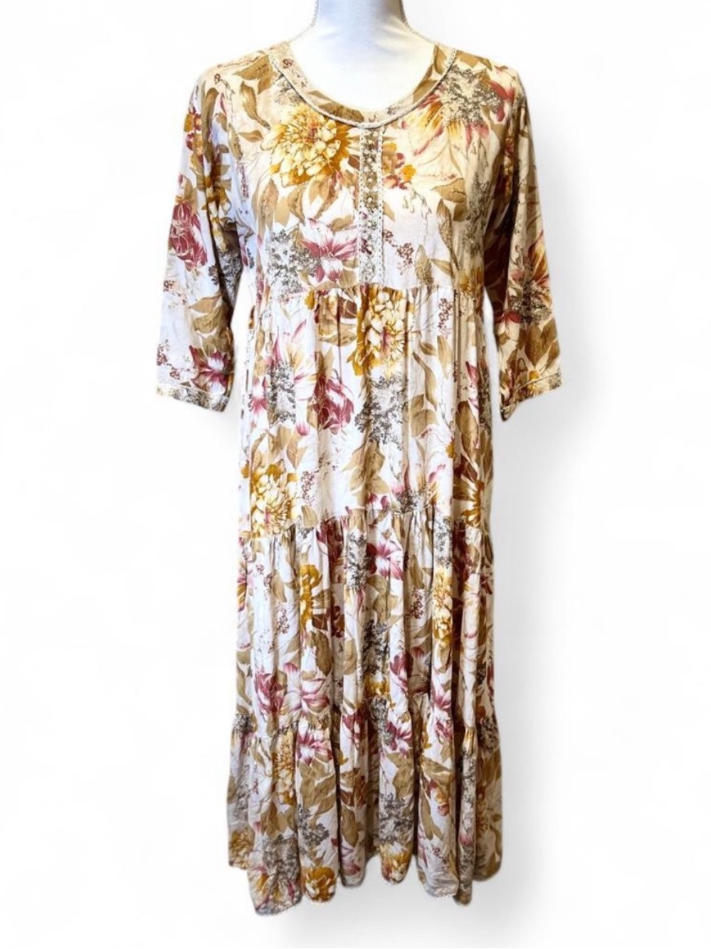 Anthropologie Anupamaa Floral Beaded Lurex Tiered Midi Dress Size 40 US 8-10 M L